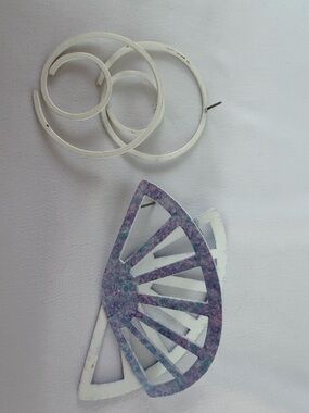White Spiral Hoop and Purple Fan Statement Earrings